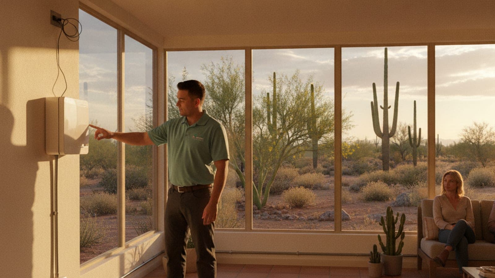Arizona room cerrado con ventanas grandes y un minisplit de pared en una casa de Tucson